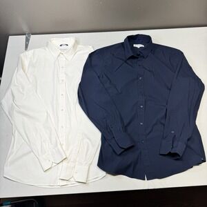 Teddy Stratford Zip Fit Dress Shirt Men's Size 5 Lot Of 2 Navy Blue White